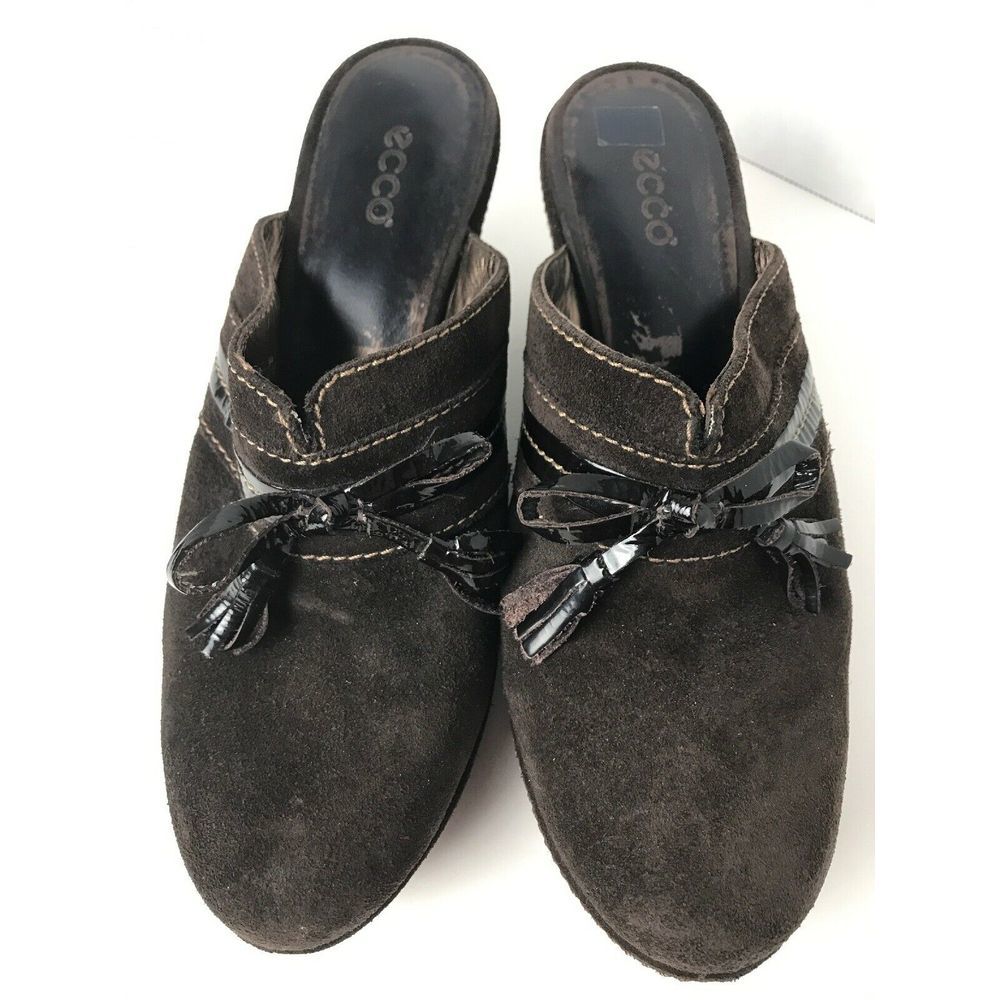 Ecco Brown Suede Wedge Mules Shoes EU 37 US 6.5-7